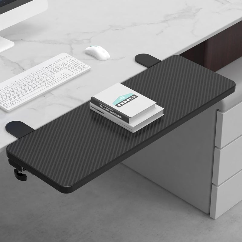 Sisyphy Ergonomics Desk Extender Tray, 31.5x9.5" Punch-Free Clamp on, Foldable Keyboard Drawer Tray, Table Mount Arm Wrist Rest Shelf, Computer Elbow Arm Support - Image 1